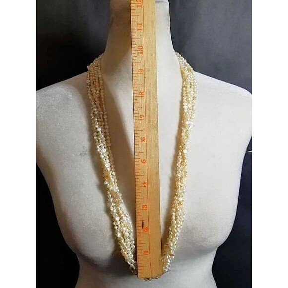 Luxury 5 Strand Pearl Necklace 30 IN & stamped 14k gold filigree clasps VTG Lux - Picture 9 of 15
